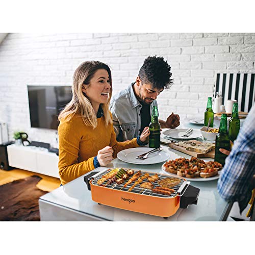 Tischgrill Elektrogrill für Balkon,BBQ Tischgrill Elektrisch für 2– 4 Personen Balkon Indoor Grill mit Abnehmbarer Fettauffangschale,1800W - Orange