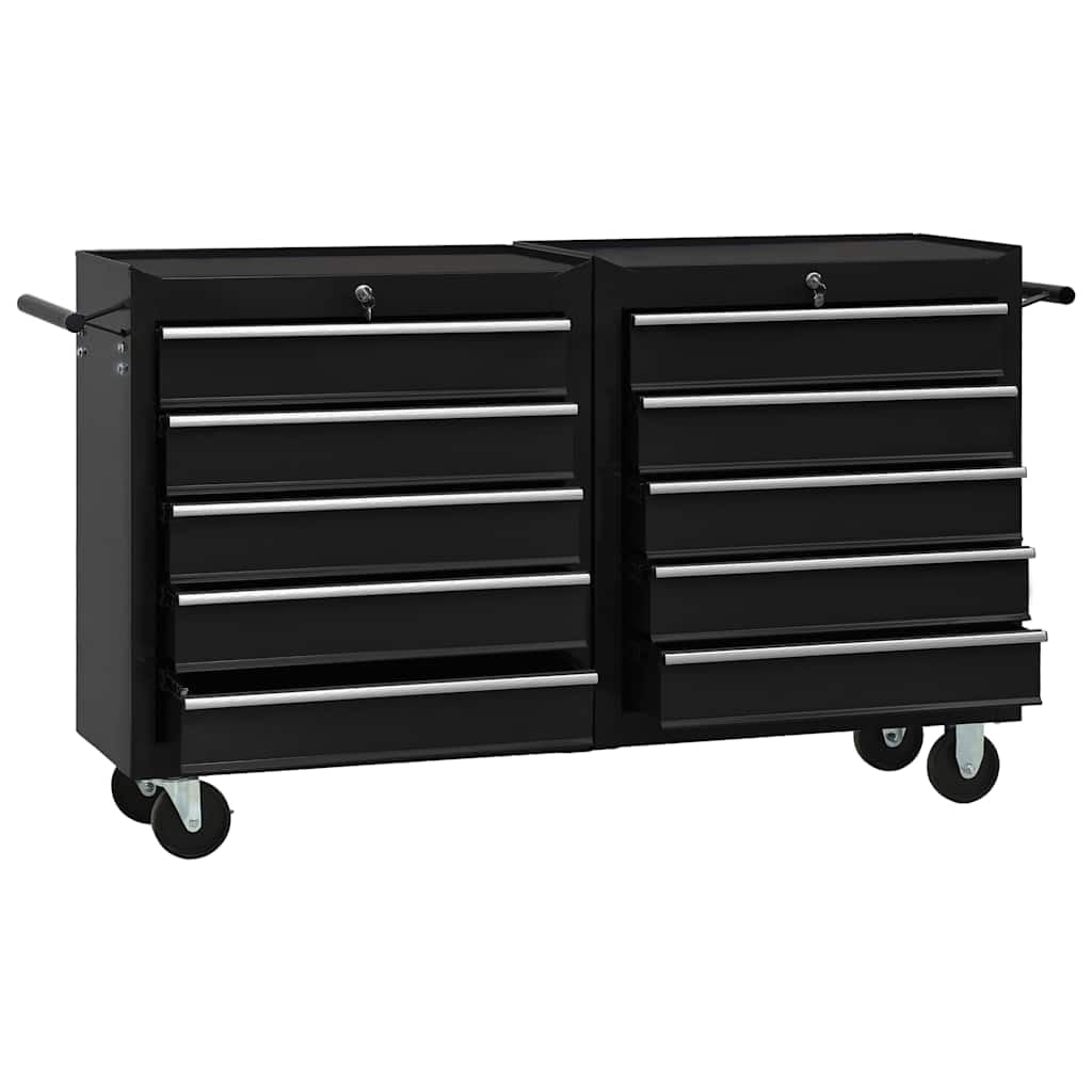 Home Utensili - Carrello portautensili con 10 cassetti Acciaio Nero (147183+147184)