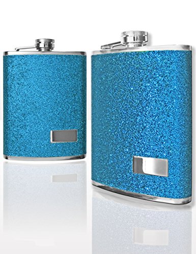 Outdoor Saxx Stainless Steel Hip Flask, Design Glitter Blue, Pocket Bottle, Screw Cap, 240 ml, Blue - Image 2