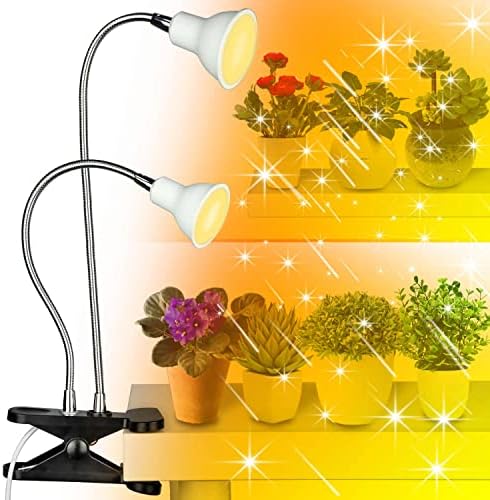 DOMMIA Grow Light, Bright Dual Head Clip on Plant Light for Indoor Plants with Full Spectrum Warmwhite Red LED, ON/Off Switch, 12W 360 Flexible Gooseneck Plant Growing Lamp Fit for Plant Growth