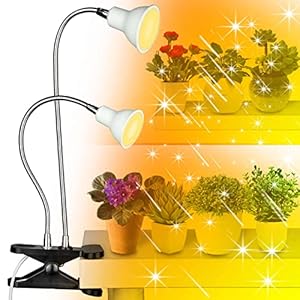 DOMMIA Grow Light, Bright Dual Head Clip on Plant Light for Indoor Plants with Full Spectrum Warmwhite Red LED, ON/Off…