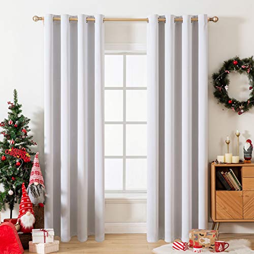 MIULEE Blackout Curtain Soft Solid Thermal Insulated Ring Top Decorative Darkening Curtain with Grommets for Living Room Bedroom Nursery Room 2 pieces 55 Wide by 96 Drop 140 x 245 cm Greyish-white