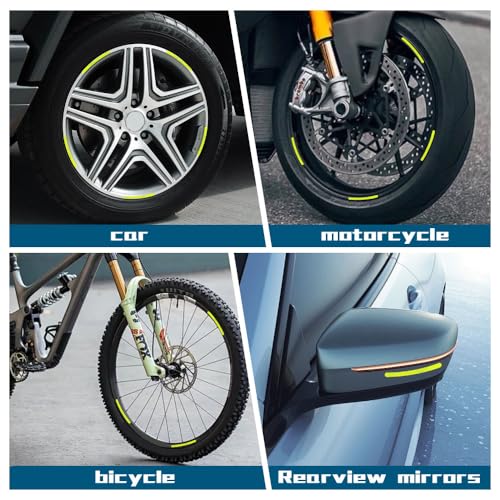 Image of 20PCS Reflective Car Wheel Decorative Stripe Stickers, Reflective Car Decal, Anti-Scratch Reflective Rim Stickers, Night Safety Warning Car Stickers Universal for Vehicles Motorcycles (Green)