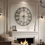 Cuspin Large Wall Clock for Living Room Decor, 30 Inch Decorative Wall Clocks Battery-Operated Silent Non Ticking Metal Modern Black Round Clock Arabic Numerals