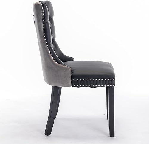 Miniatura 9 de Juego de 2 sillas de comedor modernas de terciopelo + poliuretano, sillas de comedor de madera maciza, sillas de comedor ergonómicas sin brazos,