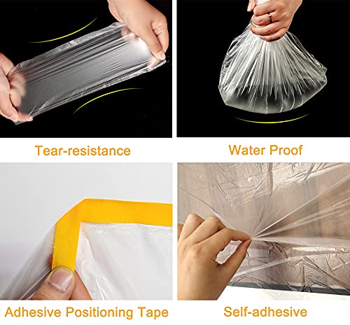 Muf 9 X 65 Feet Plastic Drop Cloth Plastic Sheeting With Masking Tape,Waterproof Protective Masking Film,Prevent Dust Paint For Car,Furniture,Carpet,Floor,1 Pack #TOP2
