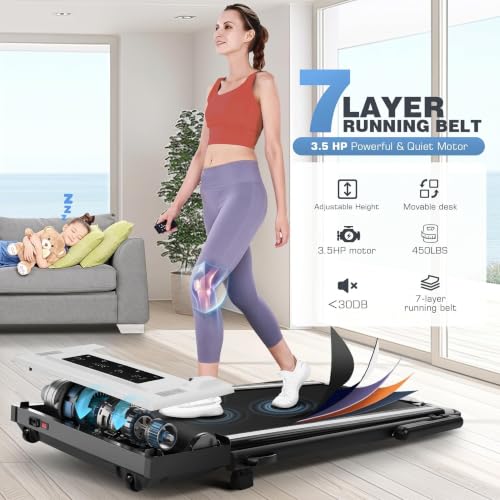Image of ANCHEER Walking Pad Treadmill with Desk, 3.5HP Foldable Treadmill with 15% Incline & Handle Bar, Ultra-Quiet, 450LBS Capacity, 2s Quick Folding, Compact Treadmills for Home Office