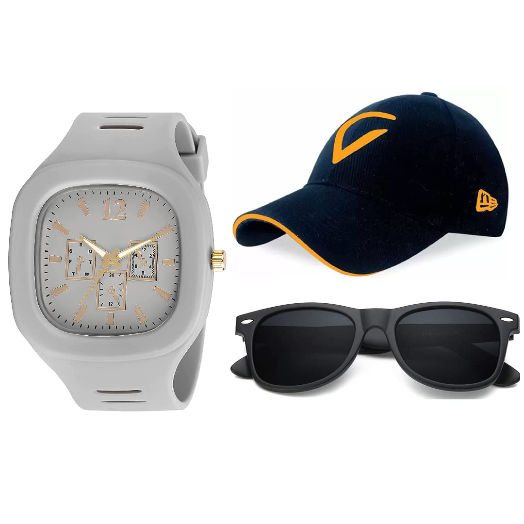 UNEQUETREND Analog Sports Watch, Analog Watch for Boys & Men with Cap and Sunglasses, Combo Pack of 3- WCS-2625- Grey (B09SL7F9LB) Amazon Price History, Amazon Price Tracker