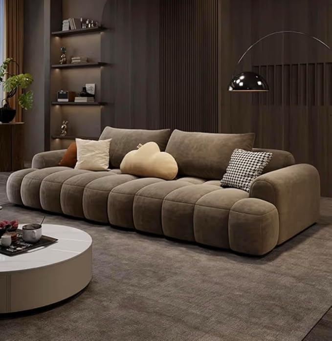 Teak Wood Premium 106″ Premium Curved 4-Seater Sectional Sofa Luxury Upholstered Sofa with Pillows (Brown) Teak Wood Premium 106″ Premium Curved 4-Seater Sectional Sofa Luxury Upholstered Sofa with Pillows (Brown)