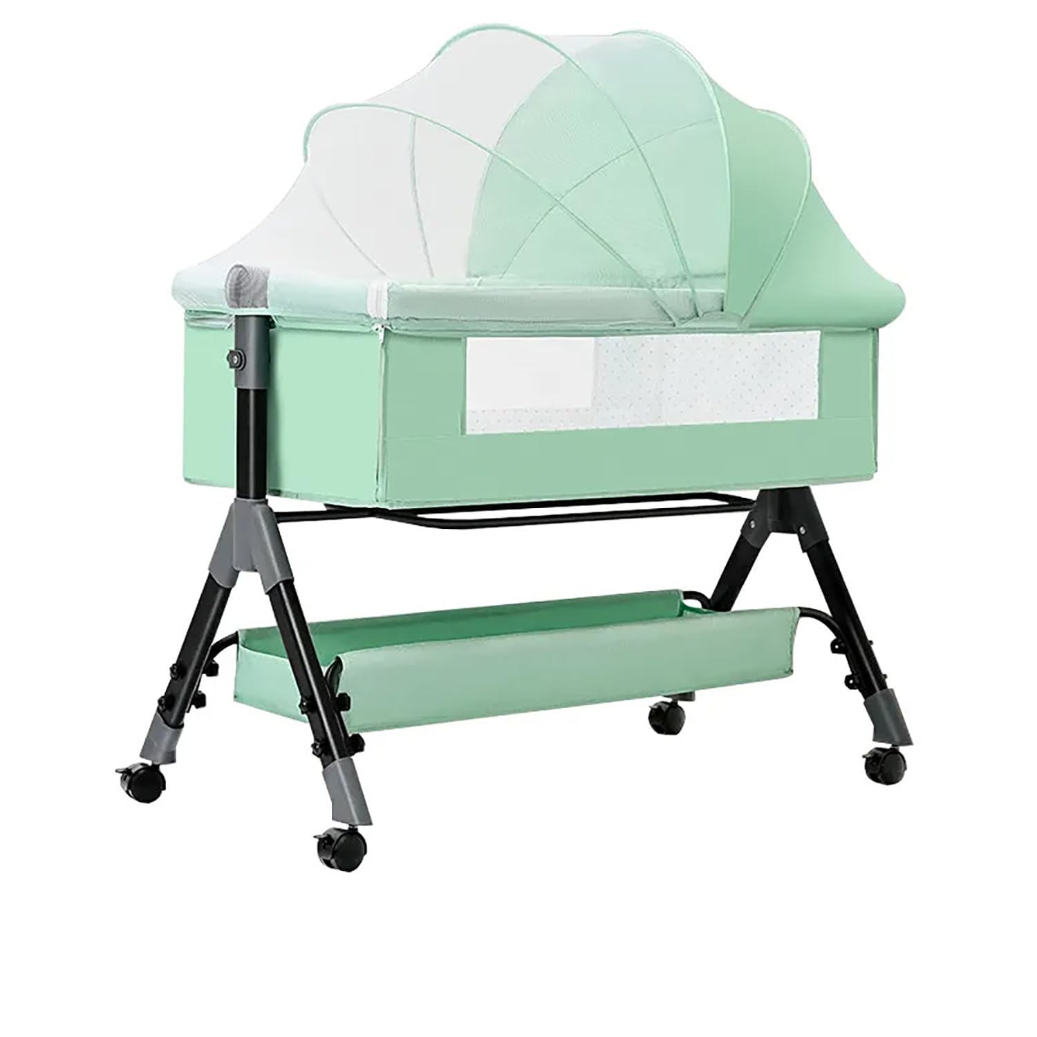 House of Quirk Baby Bassinet Bedside Sleeper Cradle Bedside Crib 3 in 1 Baby Bed Portable Bassinet for Newborn Infant Baby with Storage Basket Lockable Wheels Adjustable (Green)