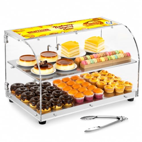 Image of WantJoin Pastry Display Case, 22-inch 2-Tier Countertop Display Case with Magnetic Doors & 3 Trays, Acrylic Commercial Food Display for Bakery, Bread, Dessert, Stainless