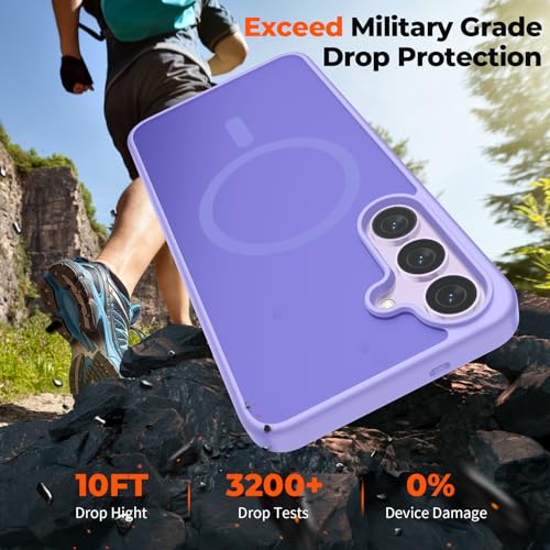 Image of SUPFINE Magnetic for Samsung Galaxy S25 FE Case with Screen Protector, (Built-in Magnets) (Military Grade Drop Protection) Slim Translucent Shockproof Phone Case,Purple