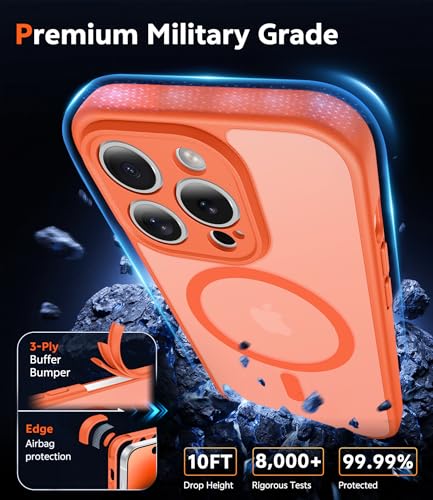Image of FNTCASE for iPhone 14 Pro-Max Case: Matte Magnetic Phone Cases with Screen Protector Compatible with Magsafe Slim Anti Yellowing Rugged Shockproof Protective Translucent Cell Cover (C-Orange)