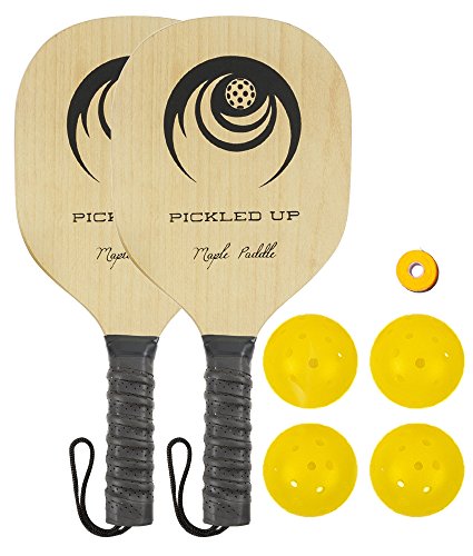 Pickled-Up Pickleball Paddle Set (Includes 2 Wooden Pickleball Paddles, 4 Polymer Pickleballs And 1m Spare Overgrip Tape)