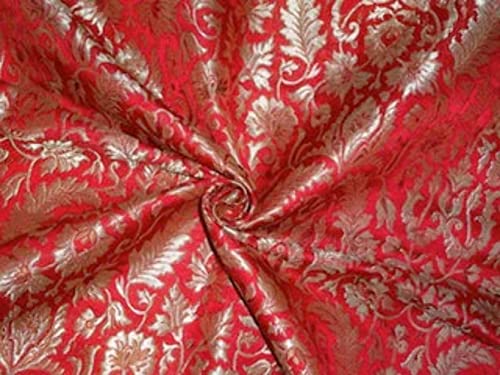 Brocart de soie lourd rouge marron or métallisé jacquard pour couture de luxe