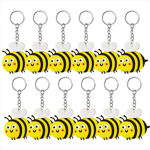 Honbay 12PCS PVC Cute Bee Keychains Bumble Bee Keyrings Bee