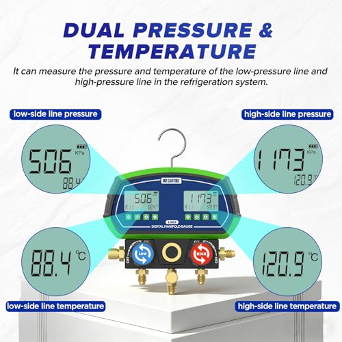 MR CARTOOL Digital Monteurhilfe L302 Kältemittelanzeige HVAC Kältemittel Messgerät mit R134A R32 R410A 90 Kältemitteln Daten für Vakuumpumpe Klimaanlage