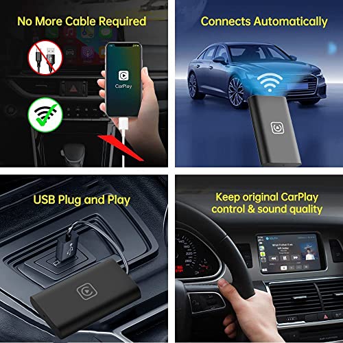 GiftLand Adaptador CarPlay sem fio sem fio CarPlay, converte com fio para CarPlay sem fio, Plug & Pl