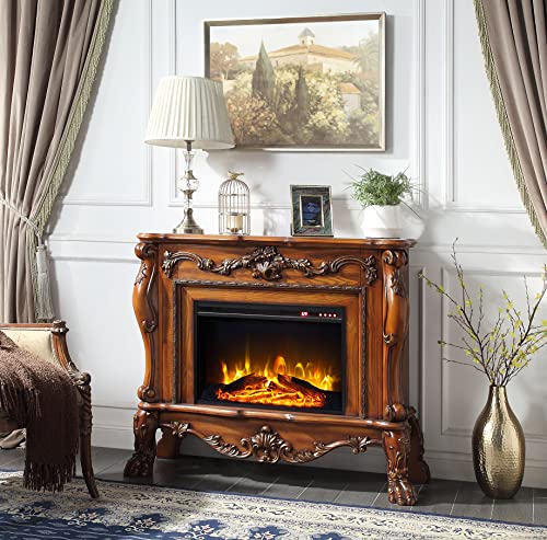 ACME Dresden Floral Molding Wooden Frame Grand Fireplace in Cherry Oak