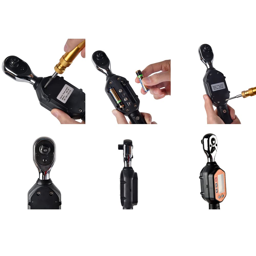 TOP-MAX Llave dinamométrica digital 2NM-60NM, naranja, 240 mm, trinquete fijo, 5 puntos, bidireccional, 72 dientes, 3/8 pulgadas, pilas AAA, automotriz, industria de maquinaria