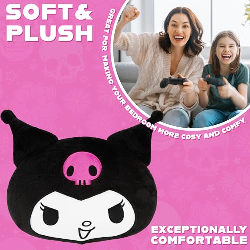 Image of Hello Kitty Sanrio Plush Cushion Pillow, Plush Throw Pillow Fluffy Cushion Kawaii Decor Cinnamoroll Kuromi, Gifts for Teens, Women (Black Kuromi, L12.4 x W11)