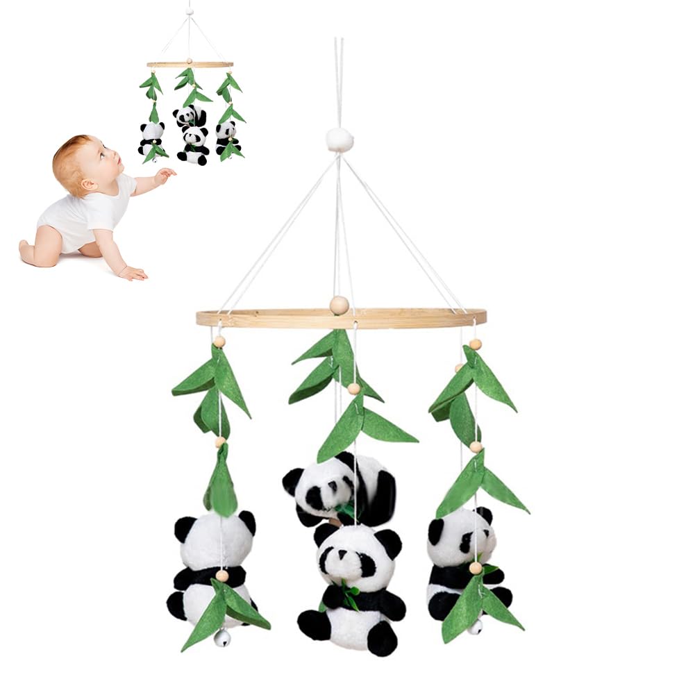 Felt Bed Bell Mobile for Baby, Panda Wooden Baby Mobile Wind Chime Mobile Baby Bed Mobile Musical Baby Bed Hanging Crib Decoration for Boy and Girl
