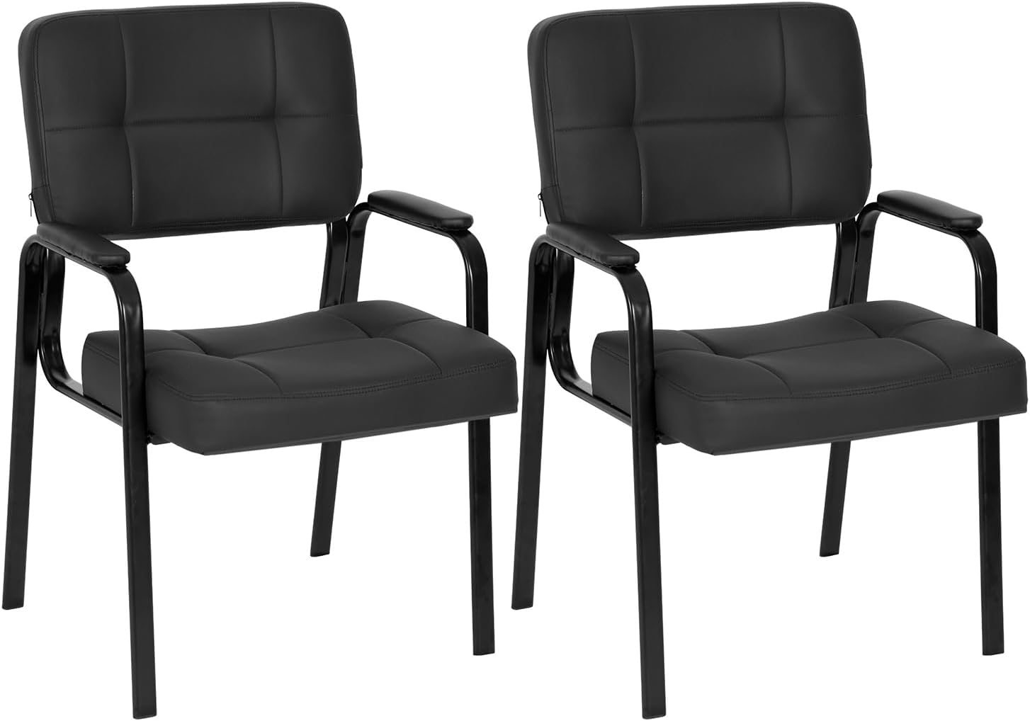 FDW Office Guest Chair Reception Chair Waiting Room Chairs with Padded Armrest PU Leather for Home Office Reception Meeting Room Chair Lobby No Wheels, Black