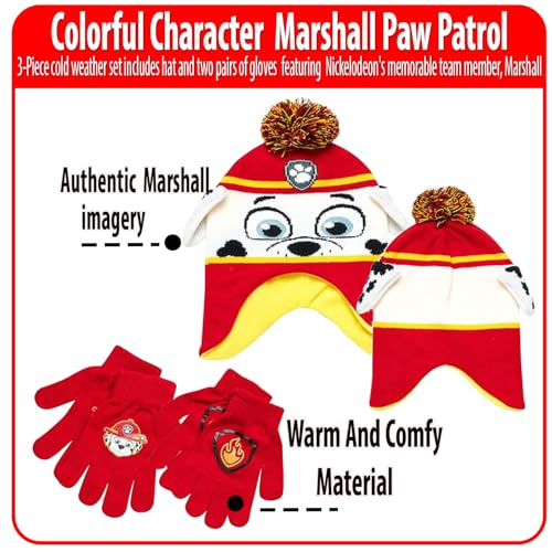 Image of Nicklelodeon Paw Patrol Boy's Winter Hat and 2 Pair of Gloves or Mittens Set (Toddler /Little Boys) Size Age 4-7, Paw Patrol Marshall Glove with Handwarmers