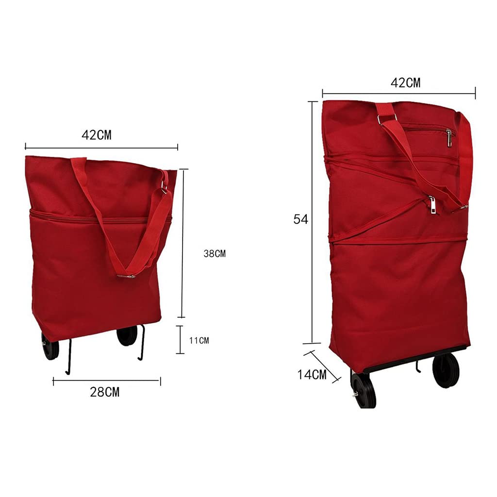 Bolsa de la compra plegable con ruedas – Bolsa reutilizable para el mercado de comestibles y el hogar, carrito rojo para un fácil transporte y almacenamiento