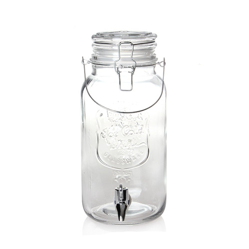 Little World Ice Cold Beverage Dispenser Glass Drink Container 1 gallon Bail & Trigger Jug with Spigot, Clear