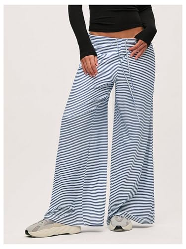 Verdusa Women's Striped Loose Wide Leg Pants Drawstring Waist Lounge Pants3