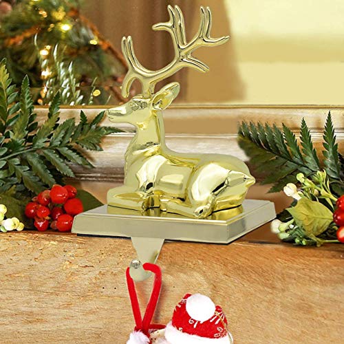 NaTursou Christmas Gold Reindeer Metal Stocking Hanger Fireplace Stocking Hanger, Holiday Christmas Decorations for Fireplace Holder Decor