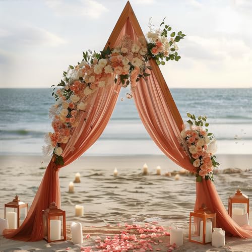 Image of Terracotta Wedding Arch Draping Fabric 2 Panels 30'' x 20FT Terracotta Drapes Sheer Fabric Backdrop Arch Draping Fabrics for Wedding Ceremony Birthday Party Bridal Shower Decoration