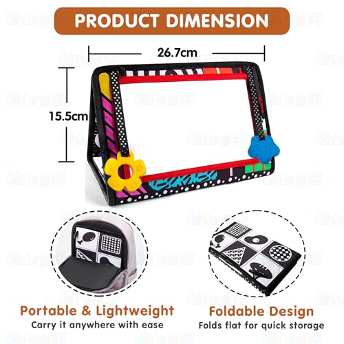 Image of Kidology Baby Mirror Book Toy | Infant Sensory Development with Soft Silicone Teether Tummy Time with High Contrast Black & White Cards ,Flaps & Foldable Design | New Born Gifts for 0-24 Months