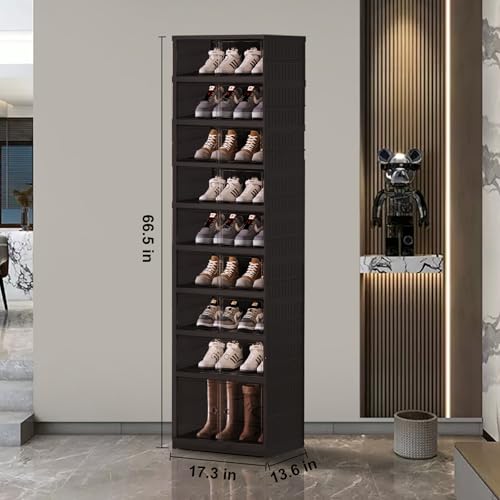 Image of SYNCVIBE Shoe Rack Organizer for Closet Entryway Foldable Sneaker Storage Shoe, Collapsible Shoe Cabinet, Stackable Shoe Storage Cabinet with Lids for Living Room (9 Tiers -18 Pairs Black)