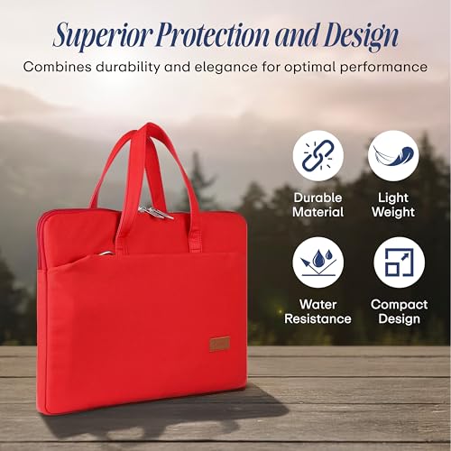 Image of Protecta Grace Office Laptop Messenger Bag for Men and Women Canvas Look Laptop Briefcase Water Repellent Padded Laptop Messenger Sleeve Bag 15.6 Inch Ideal for Office & Work in Color Red