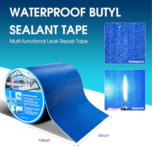Image of Blue Waterproof Butyl Tape for Solar Pool Cover Repair, Blue Duct Tape Heavy Duty Waterproof for Pool Liner Patch,Flex Seal Tape for RV Awning,Metal Roof,Vent,Boat Sealing,6 inch x16Ft