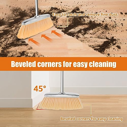 Besen- und Kehrschaufel-Set mit langem Griff, Edelstahl, aufrecht, stehend, Haushalts-Staubschaufeln und Besen, leichtes Kehr- und Kehrschaufel-Set für Küche, Zuhause, Büro, Wohnheim (quadratisch) – Bild 3