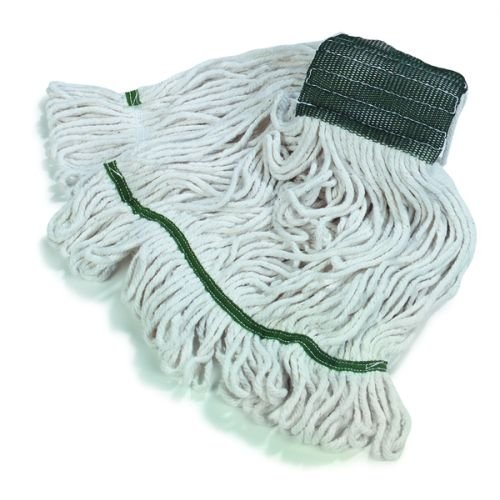 SPARTA 369551B00 Cotton Mop Head, Loop-Ended, 5 Inch Color-Coded Green Headhand for Organized Cleaning, Medium - 36 Inches Long, White with Green Band