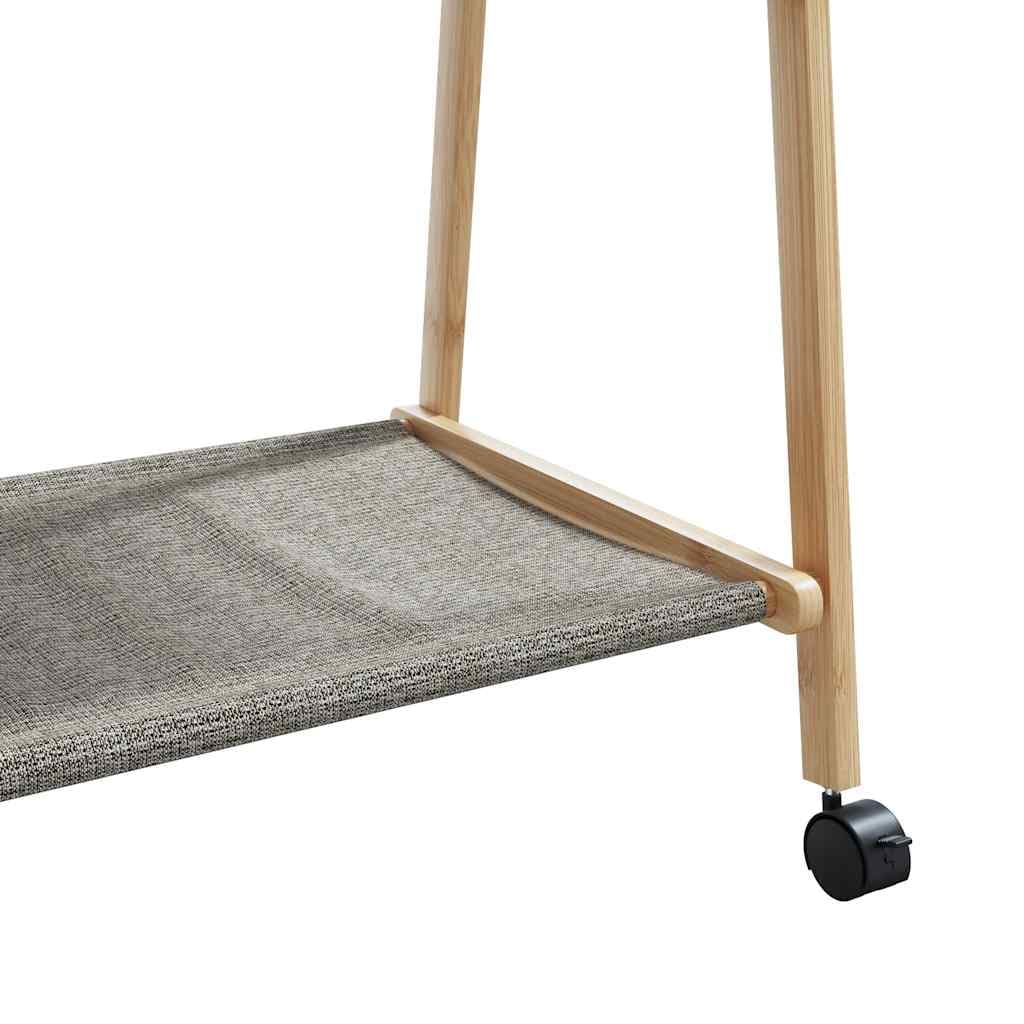 Kleiderständer aus Bambus mit Ablagen und Rollen 96x45,5x155,5 cm, klappbar und rollbar, Garderobenständer mit Kleiderstange, Ablageflächen