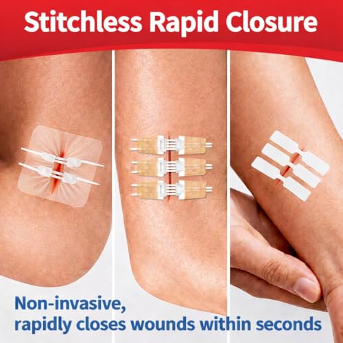 RYNORA 52 Pack Wound Closure Strips Sets, 3 Types Butterfly Bandages, Repair Wounds Without Stitches, Quick Clot Zip Stitch Wound Closures Device with 4 Wound Dressings and 4 Waterproof Dressings