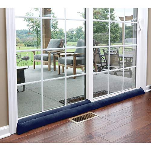 HOME DISTRICT Sliding Door Draft Stopper -Glass Door Draft Blocker Patio Under Door Draft Stopper Door Air Blocker Draft Dodger Noise Blocker Approx. 71 Long - Navy