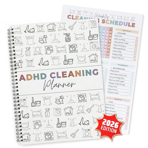 ADHD Cleaning Planner for Adults & Teens – Undated Daily Weekly Monthly Yearly Cleaning Schedule and Checklist Organizer with Chore Chart, Habit Tracker, and DIY Home Improvement Templates