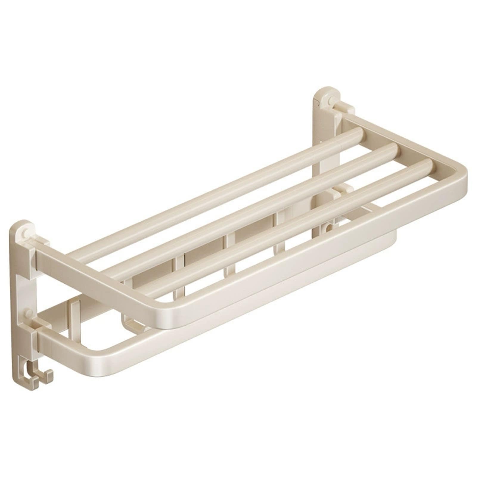 Towel Rack With Shelf White Folding Bar-Heavy Duty Wall Mounted,Rustproof Bathroom No Drilling(60cm)
