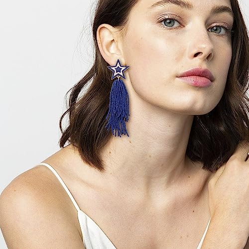 Star Earrings Dangling for Women Beaded Star Tassel Drop Earrings Handmade Statement Bohemian Waterfall Earrings Party Concert Costume Accessory Gift2