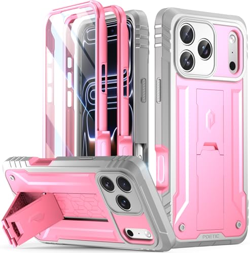 Image of Poetic for iPhone 17 Pro Max Case with Camera Control Capture Button, [Built-in Stand] [Built-in Screen Protector] Full-Body Military Grade Rugged Phone Case for iPhone 17 Pro Max, Pink