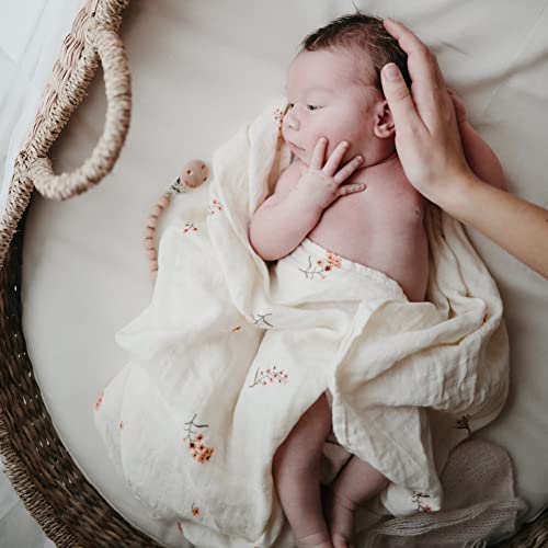 Image of mushie Muslin Baby Swaddle Blanket | 100% Organic Cotton (Flowers)
