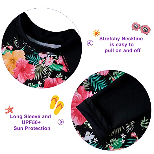 Image of Funnycokid Girls Swimsuit Toddler Bathing Suit Long Sleeve 2 Piece Rash Guard Set for Kids 2-10 Years