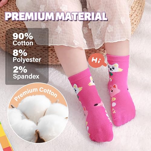 Image of ANTSANG Baby Girls Toddlers Grips Socks, Kids Unicorn Crew Cotton Socks