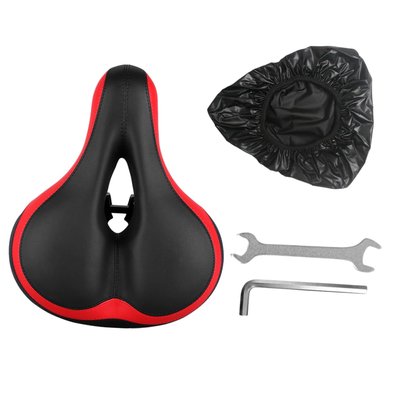 Selle de Vélo Large Noire en Cuir PU avec Ressorts, 2 Pièces